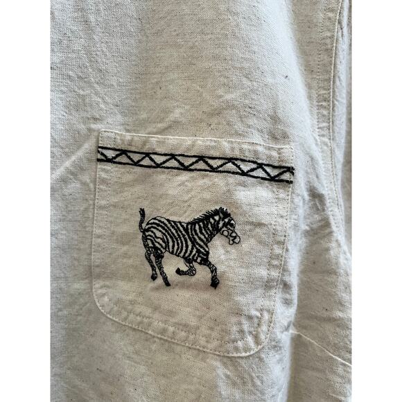 Cabin Creek Linen Blend Zebra Embroidered Button Front Waist Tie Top Large Y2K - Picture 6 of 12